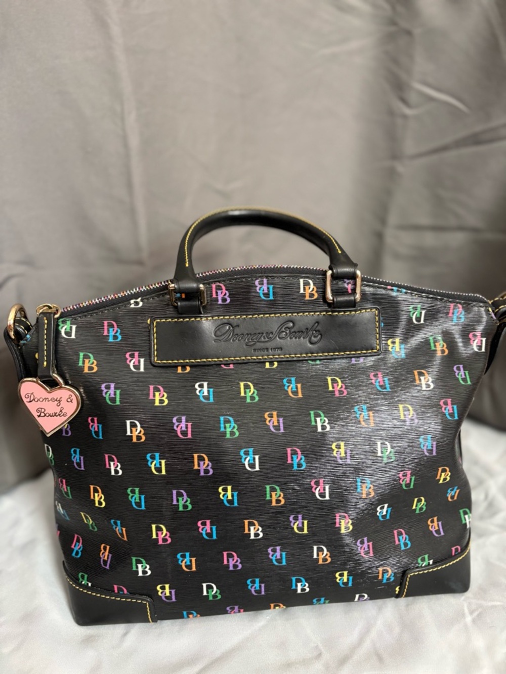Dooney & Bourke Black Satchel with Multicolor DB Print